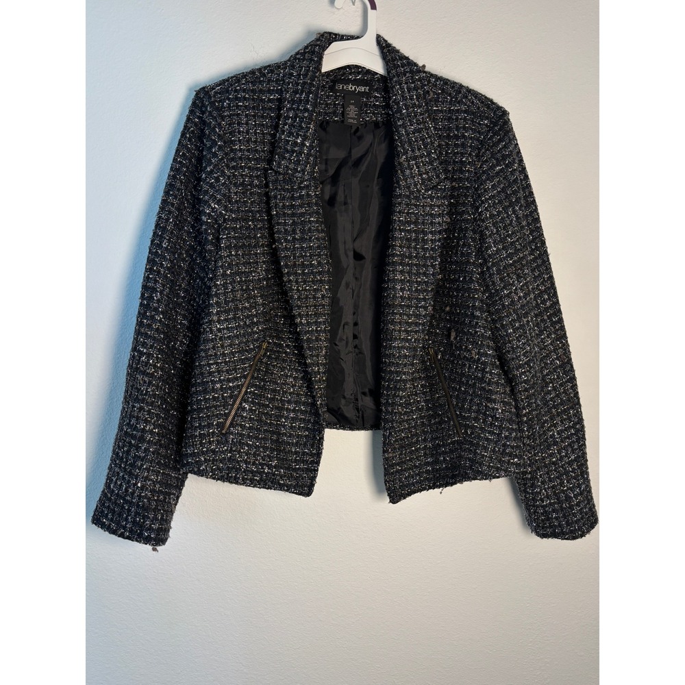 Lane Bryant Black White Metallic Tweed Blazer Jacket Size 24‎ Open Front Sparkle